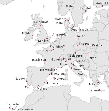 Mapa destynacji linii Sterling